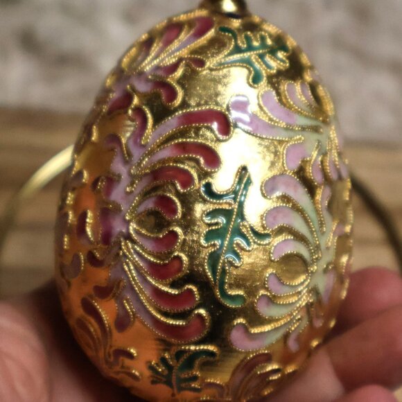 Cloisonne Enamel Flower Swirl Egg Ornament Gold Pink Green Blue Easter 3.75" - Picture 4 of 15